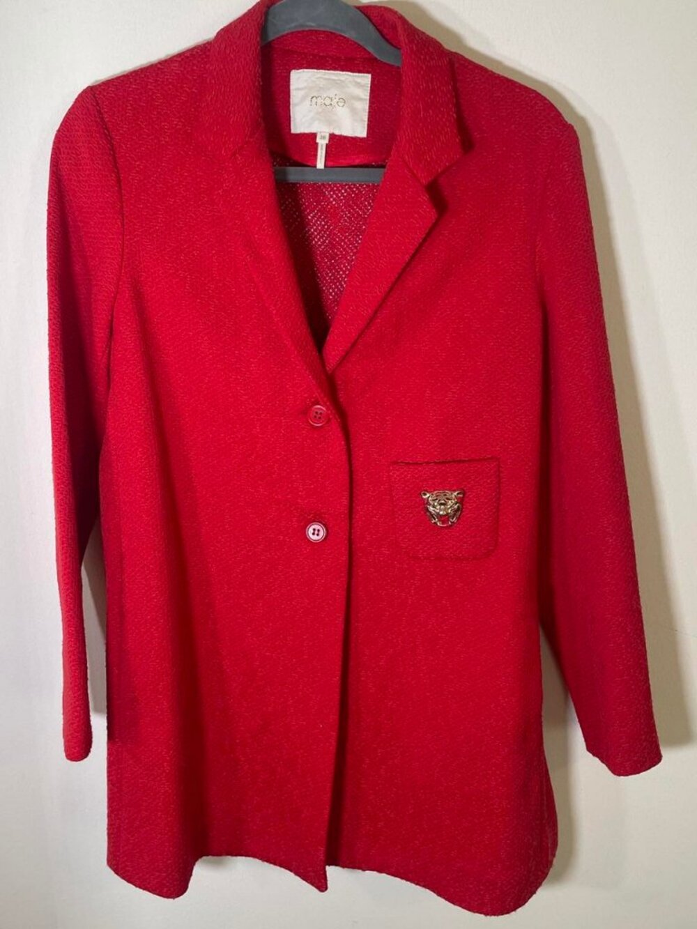 Maje Red Cotton Blend Blazer Longline Jacket